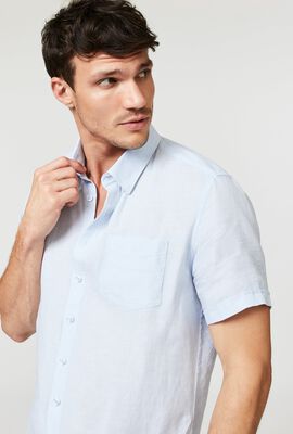 Blue Linen Short Sleeve Mens Shirt
